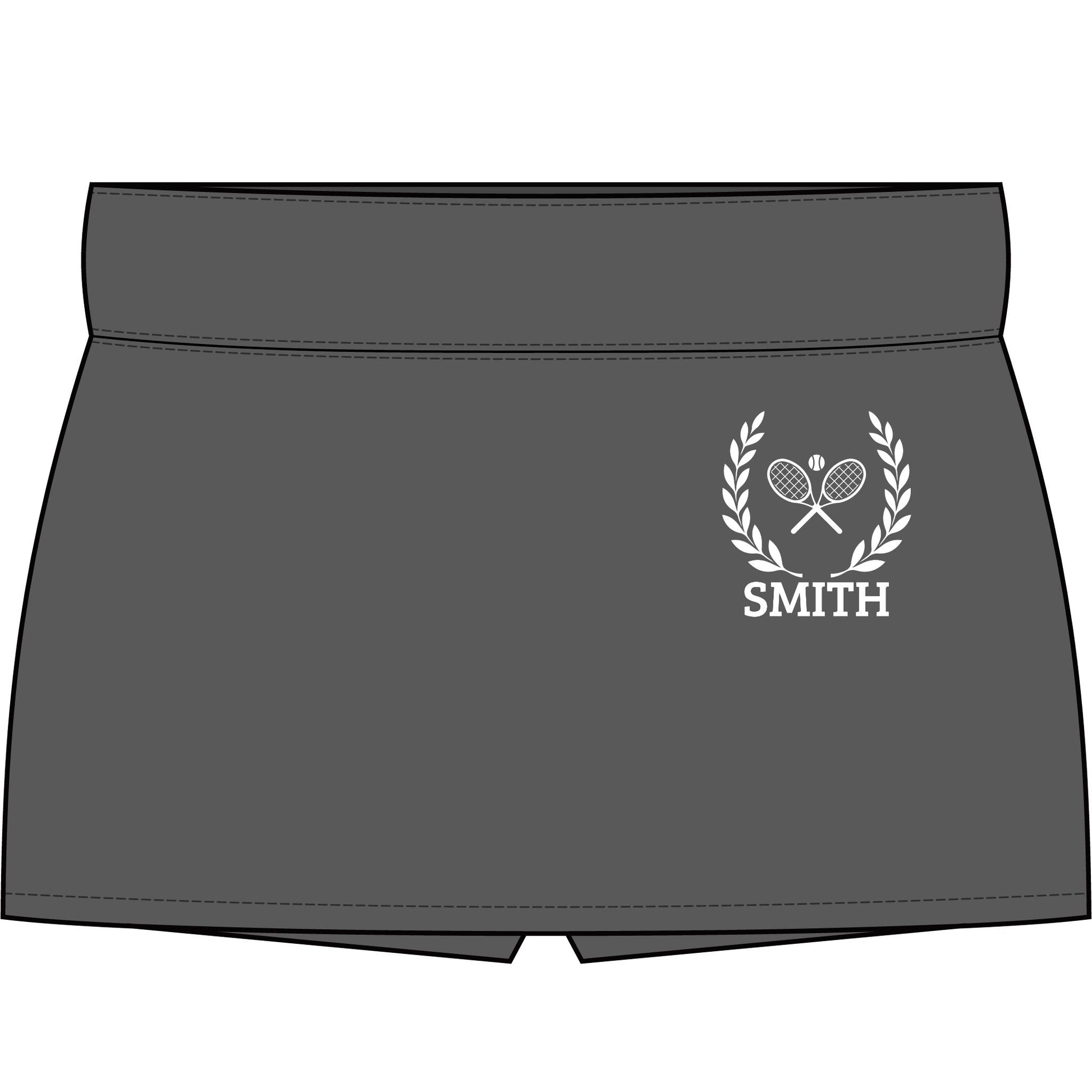 Tennis skirt with leggings Gray shorts with a logo and 'SMITH' text on a white background
