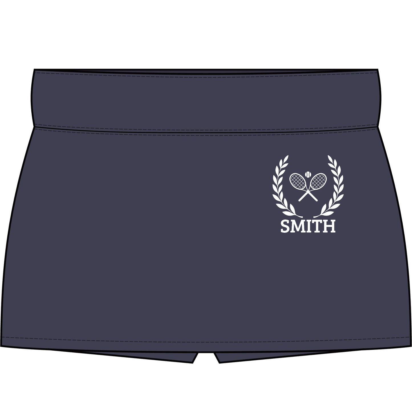 Tennis skirt with leggings Navy blue shorts with a white logo and text on a white background