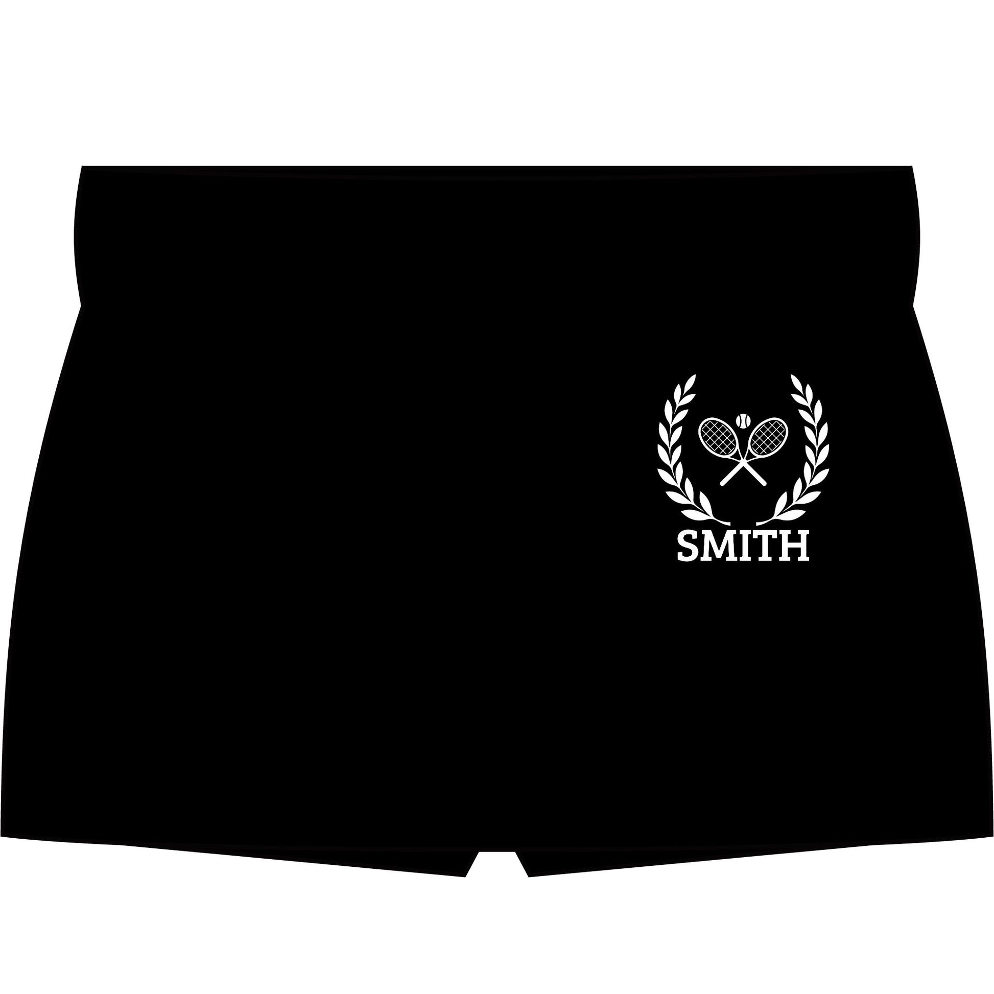 Tennis skirt with leggings Black shorts with a white logo and text on a white background