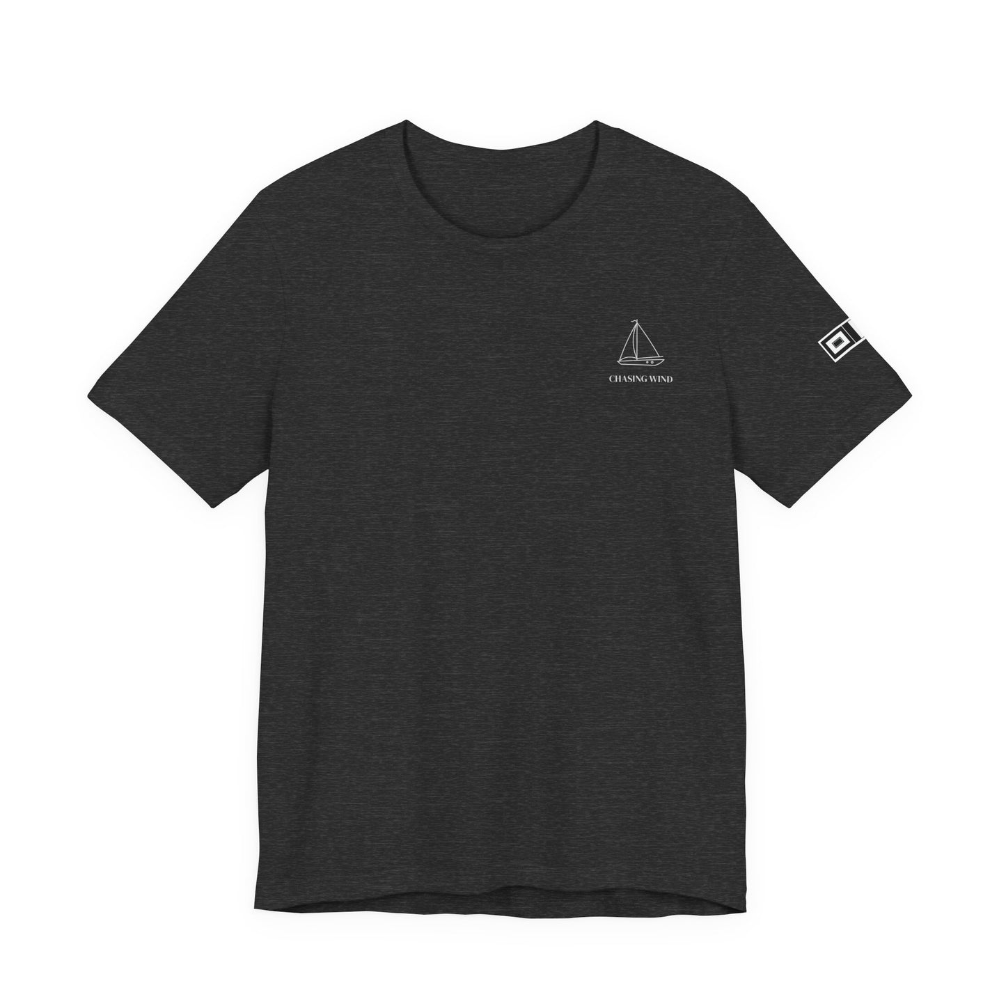 Sailing T-Shirt Black t-shirt with white logos on a white background
