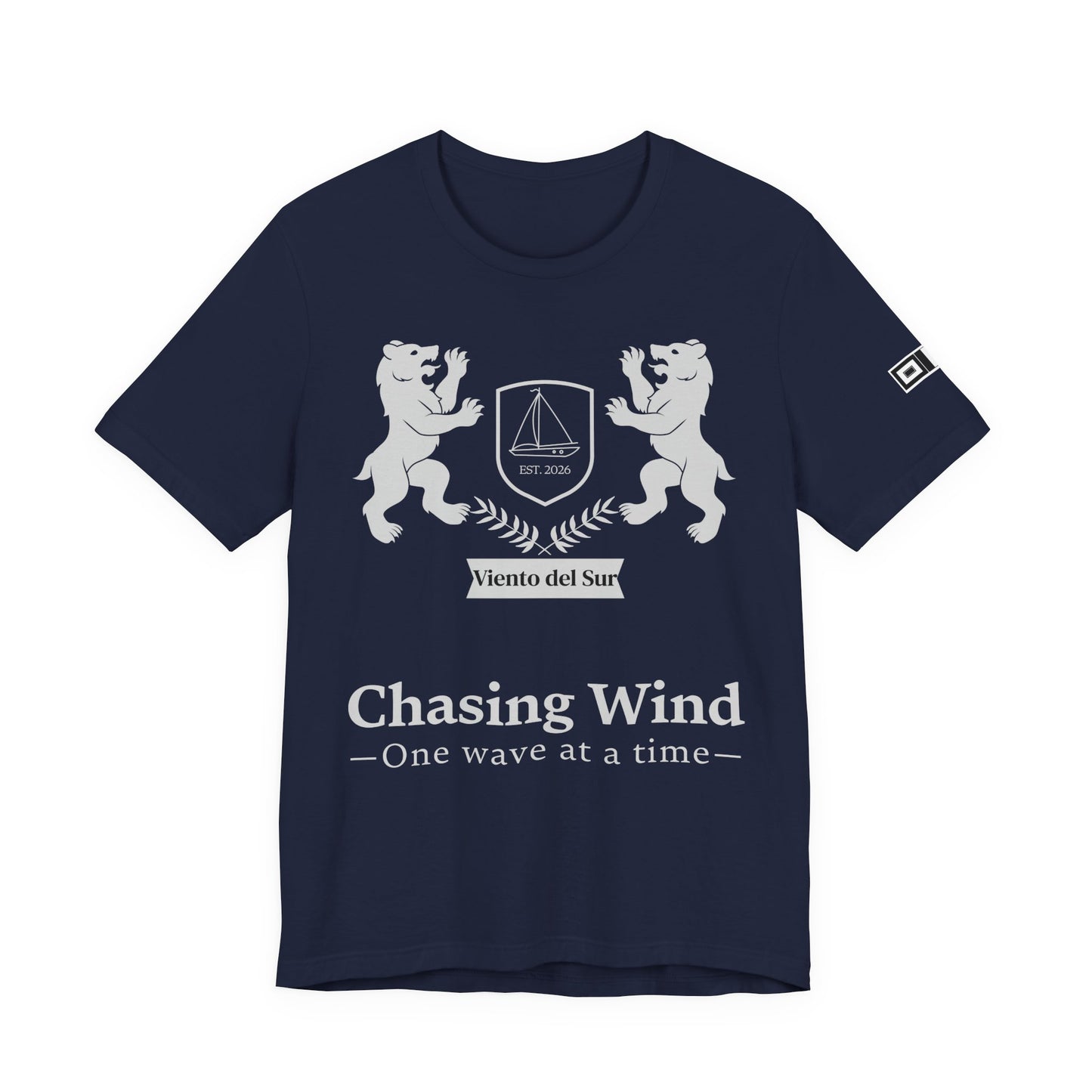 Sailing Boat T Shirt Gray t-shirt with 'Observers Observing Observers' text in red, white, and purple on a white background