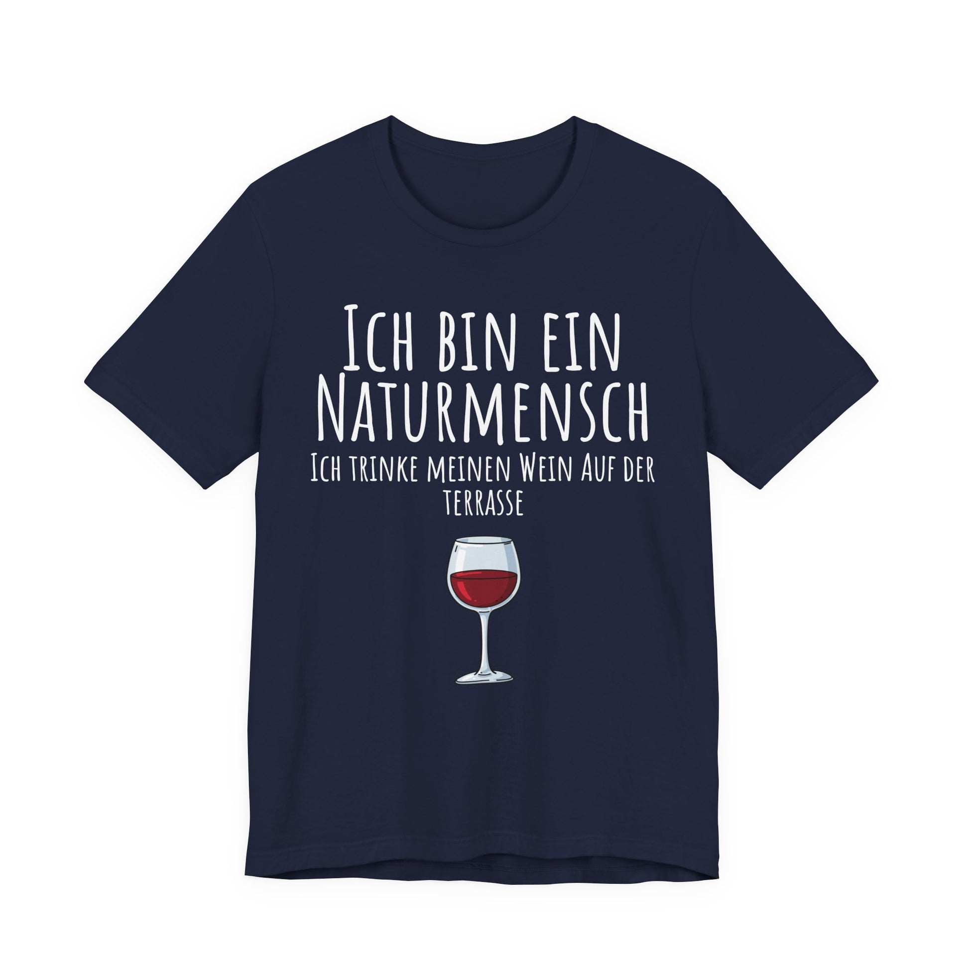 Navy blue t-shirt with a geometric design on a white background