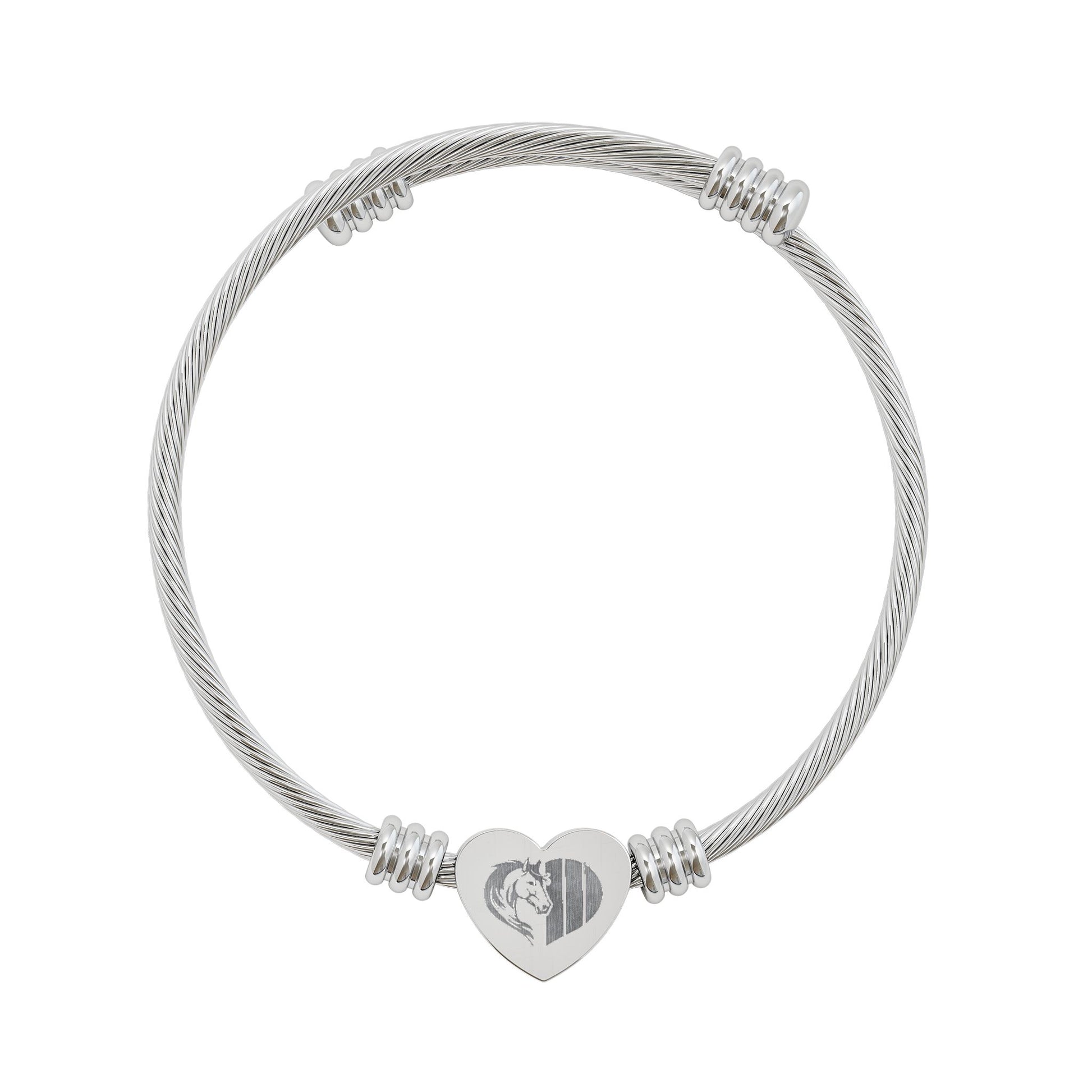 Silver bracelet with a heart-shaped charm on a white background