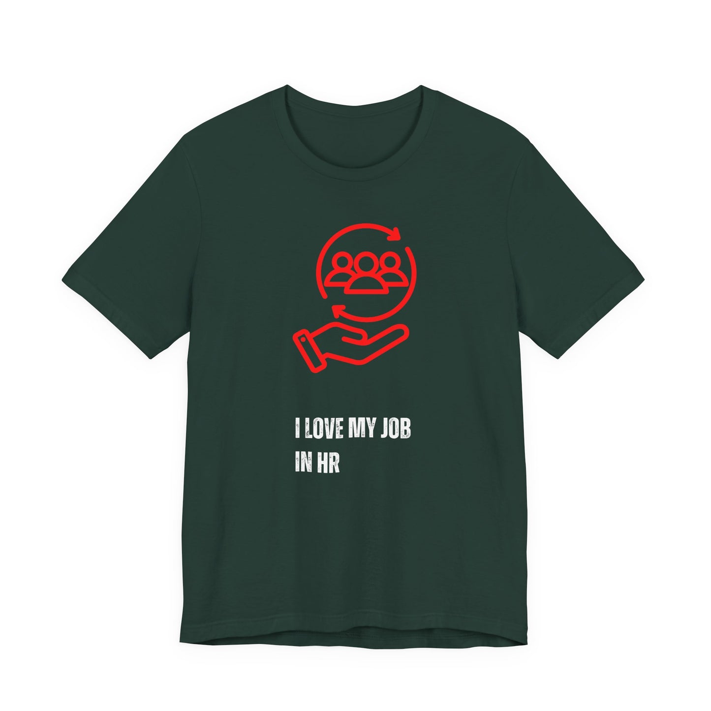 Black t-shirt with red and white graphic and text on a white background I love my Job T-Shirt