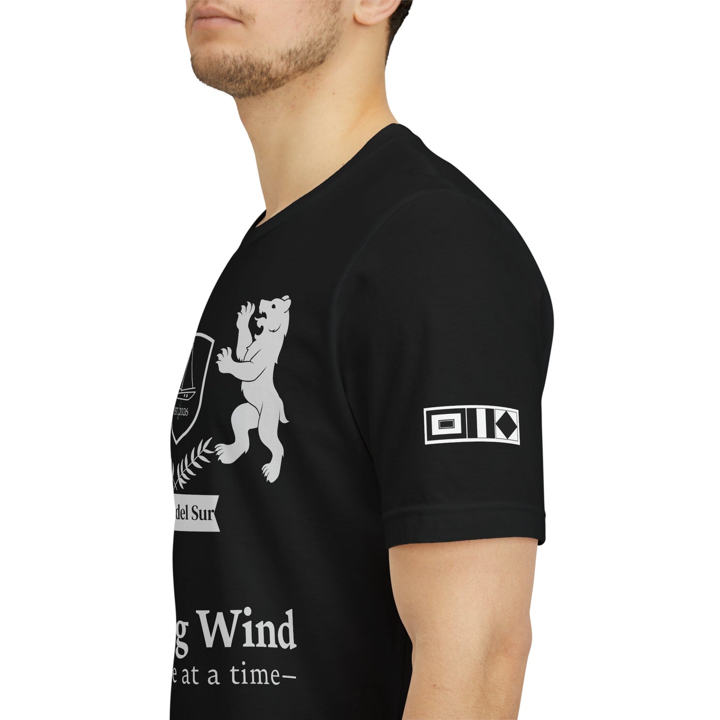 Sailing Boat T Shirt Black t-shirt with white graphics and text on a white background