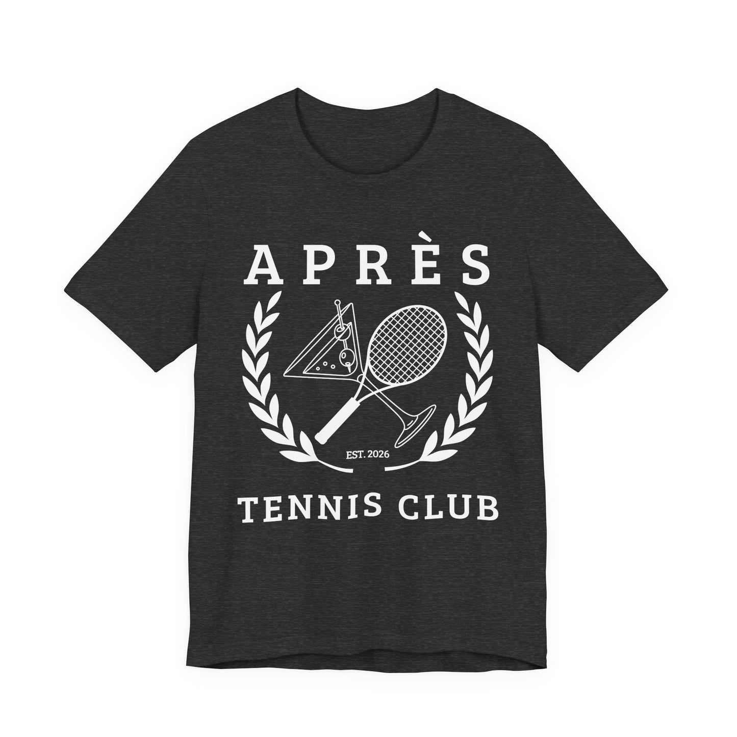 Tennis Club Shirt Black t-shirt with white tennis club graphic and text on a white background