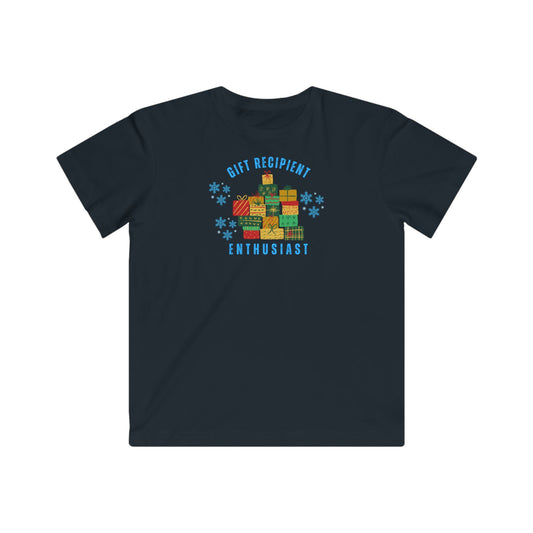 Black t-shirt with colorful graphic and text on a white background