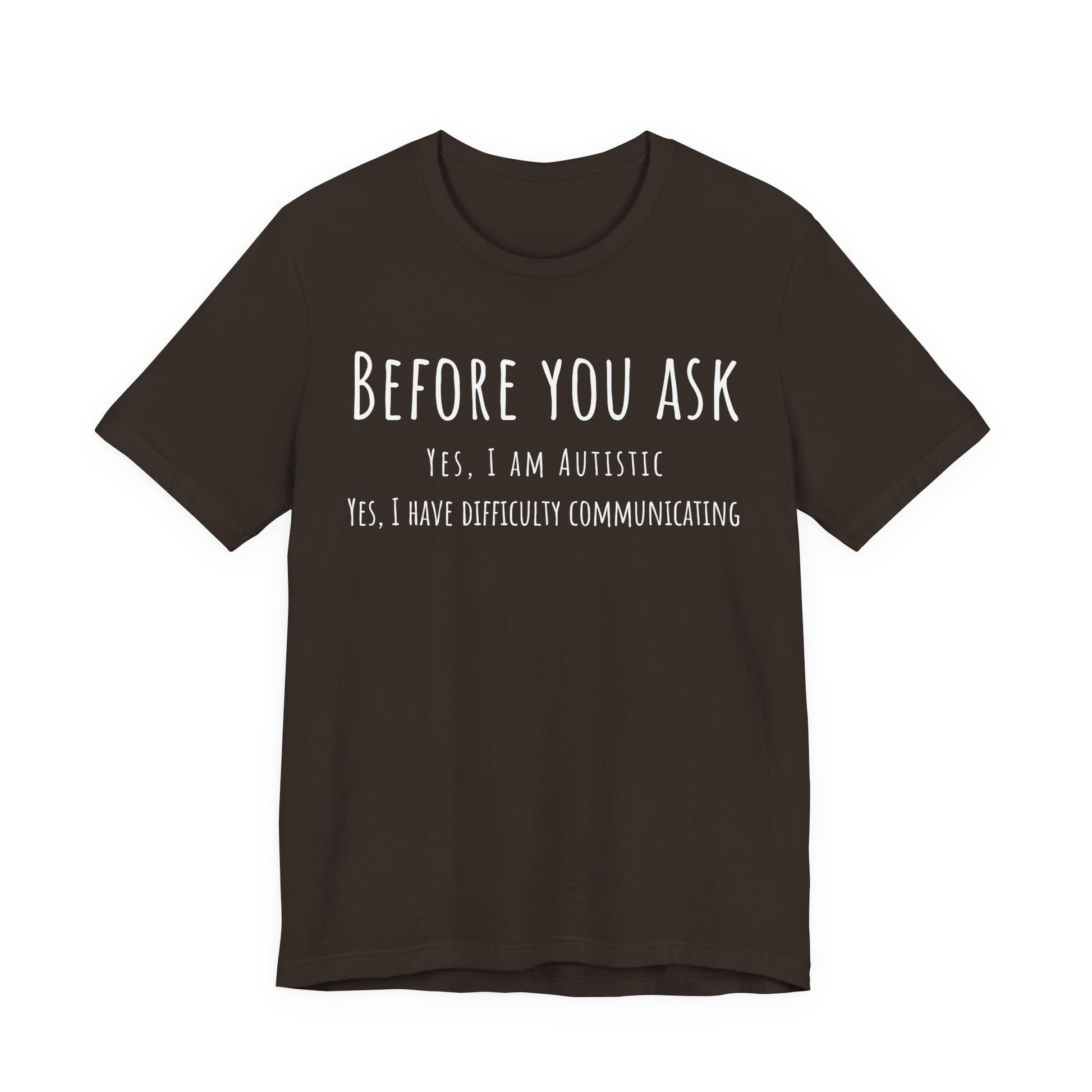 Black t-shirt with white text on a white background