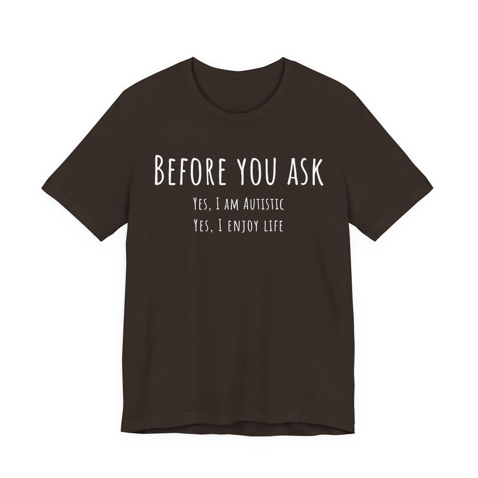 Black t-shirt with white text on a white background