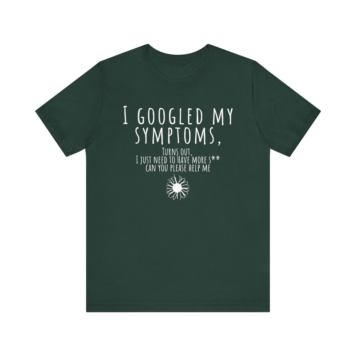 Green t-shirt with white text on a white background