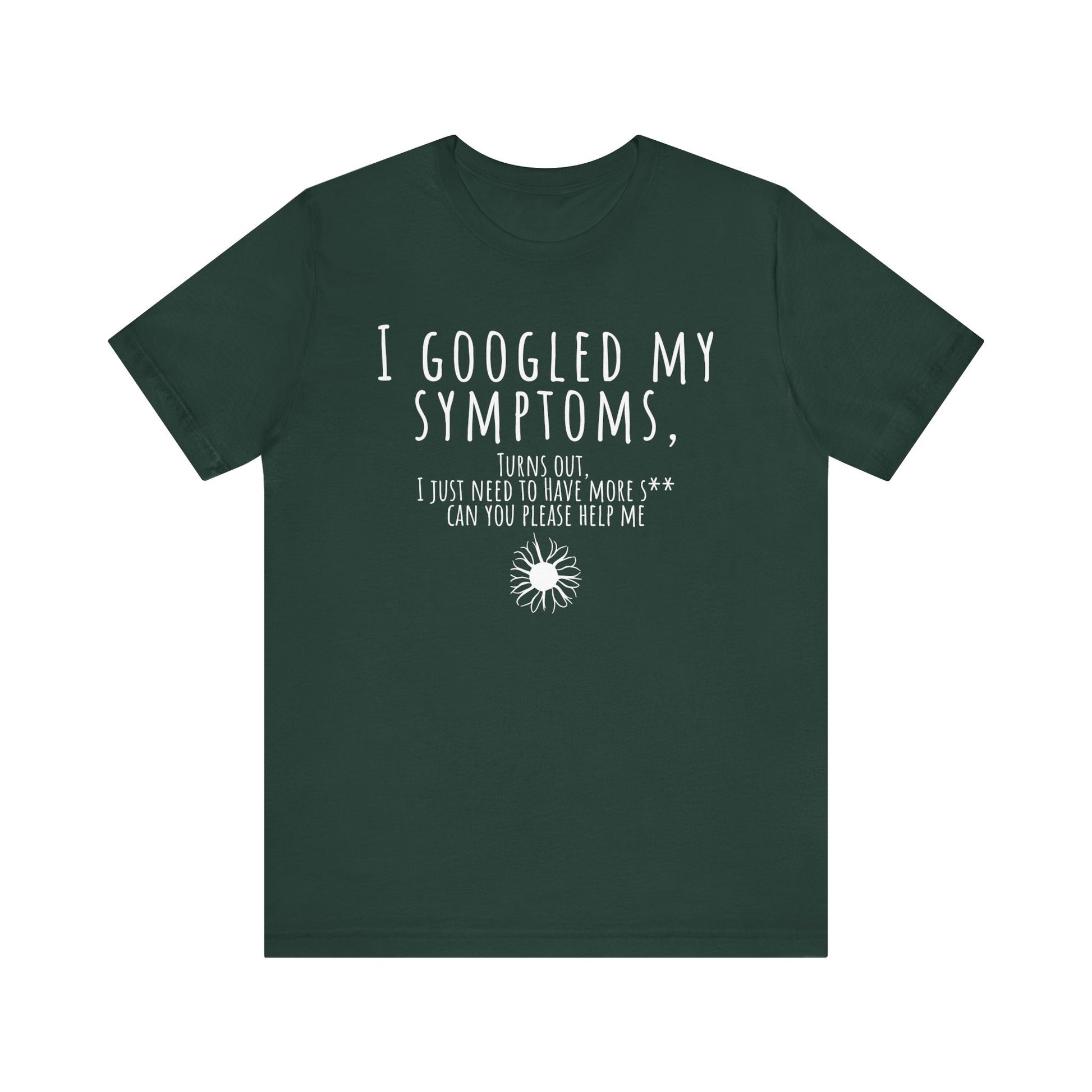 Green t-shirt with white text on a white background