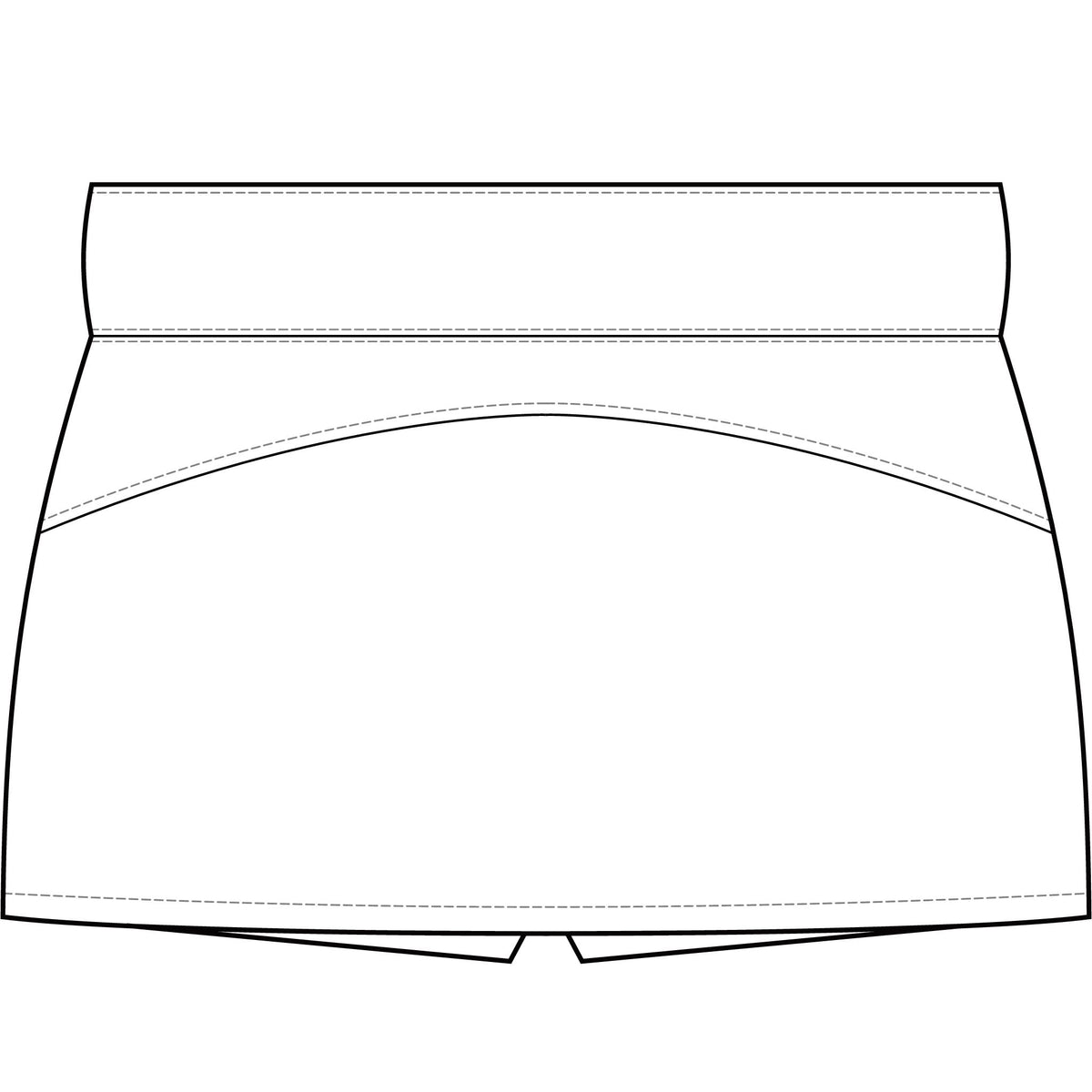 Padel Skort Line drawing of a skirt pattern on a white background
