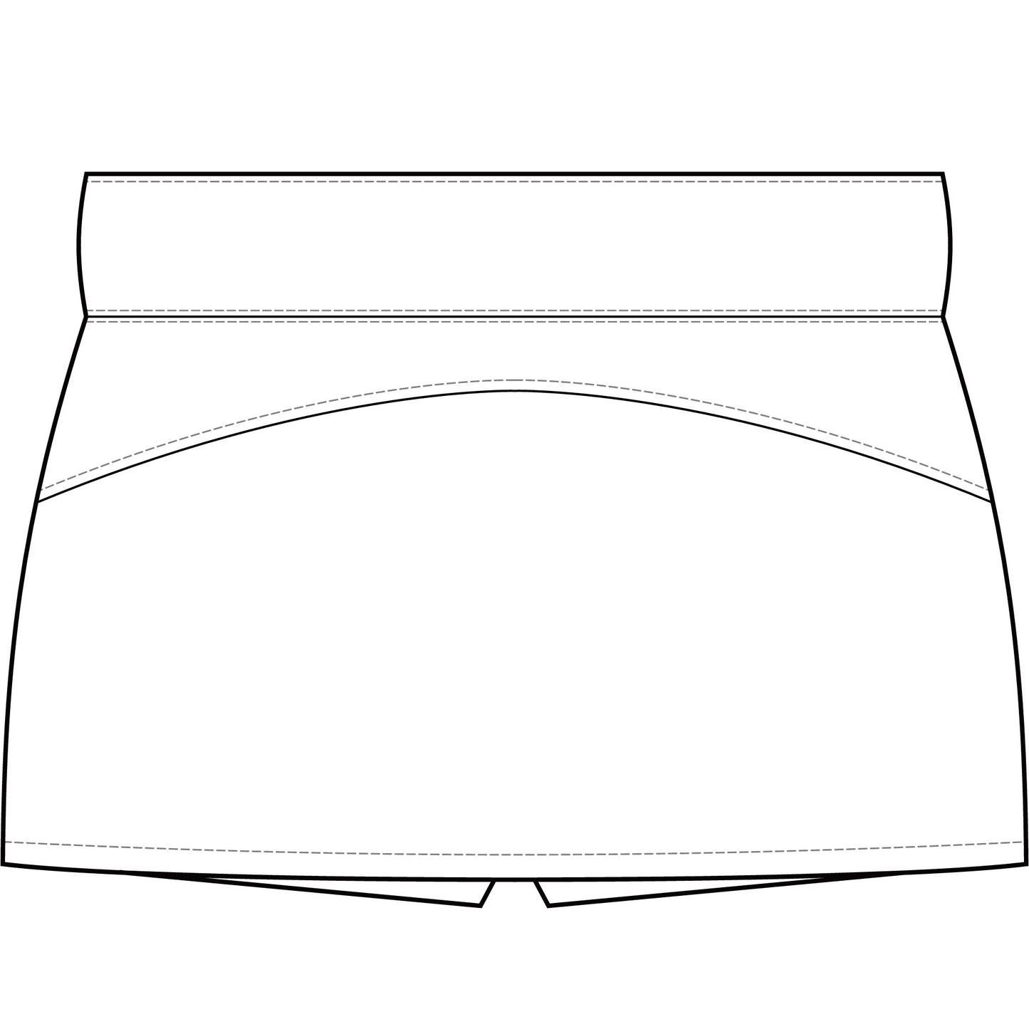 Tennis Skirt white with leggings personalized Line drawing of a skirt pattern on a white background
