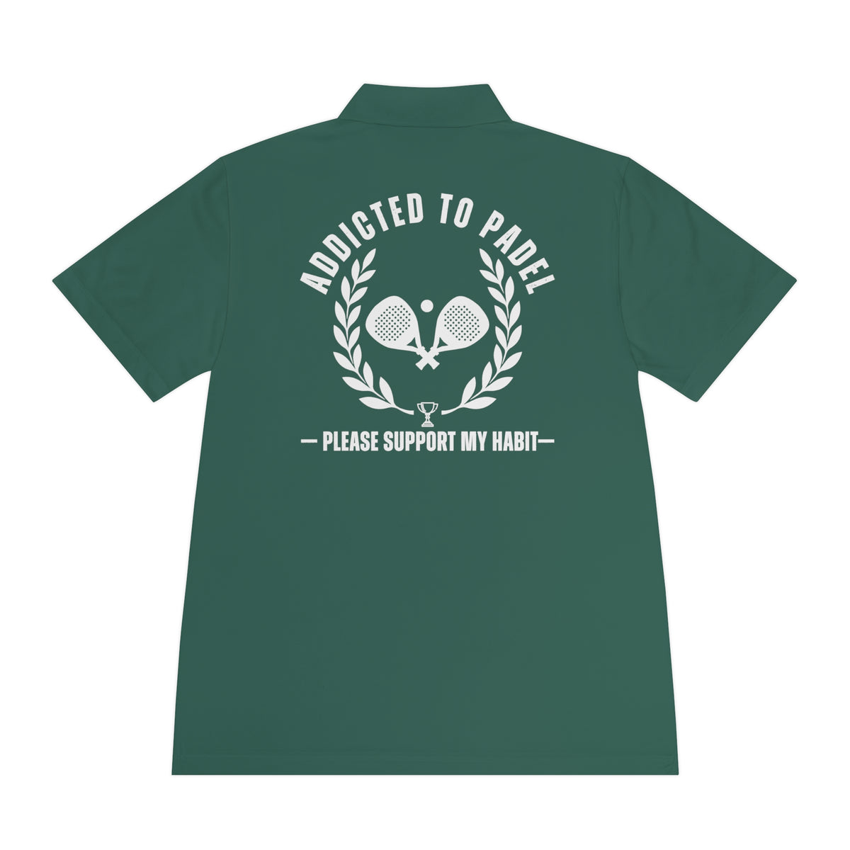 addicted to padel Green polo shirt with white text and graphics on the back